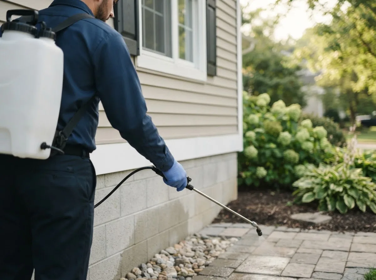 Pest control technician inspecting a home in Schell City, MO